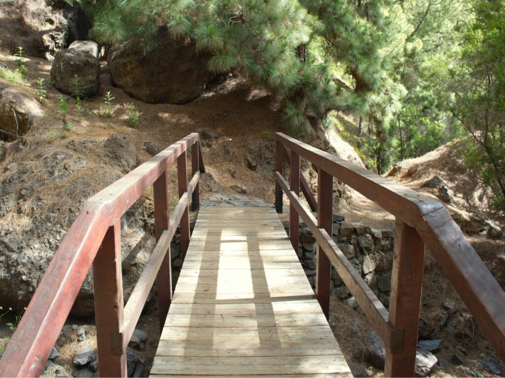 Un puente de madera del Parque Nacional de la Caldera de Taburiente