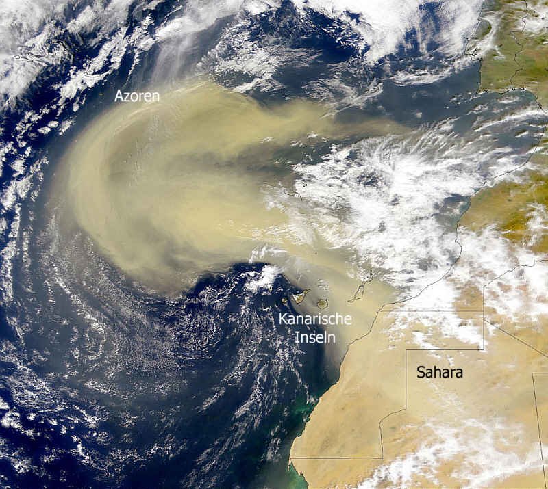 Mapa en el que se muestra la calima en Canarias